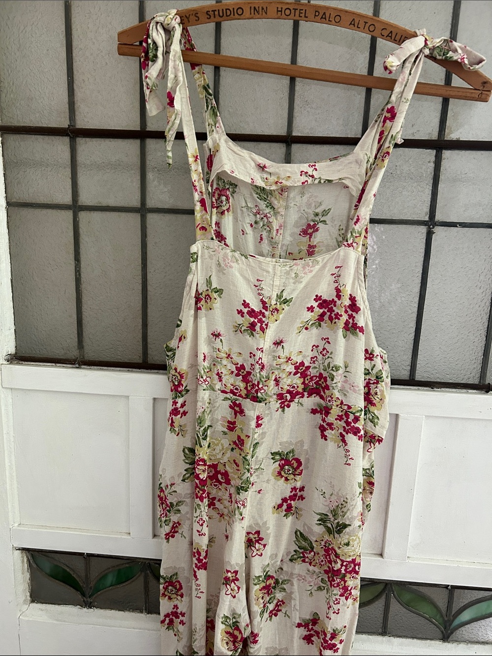Mable Cream Floral Tie-Shoulder Jumpsuit with Pink and Green Print - Picture 7 of 9